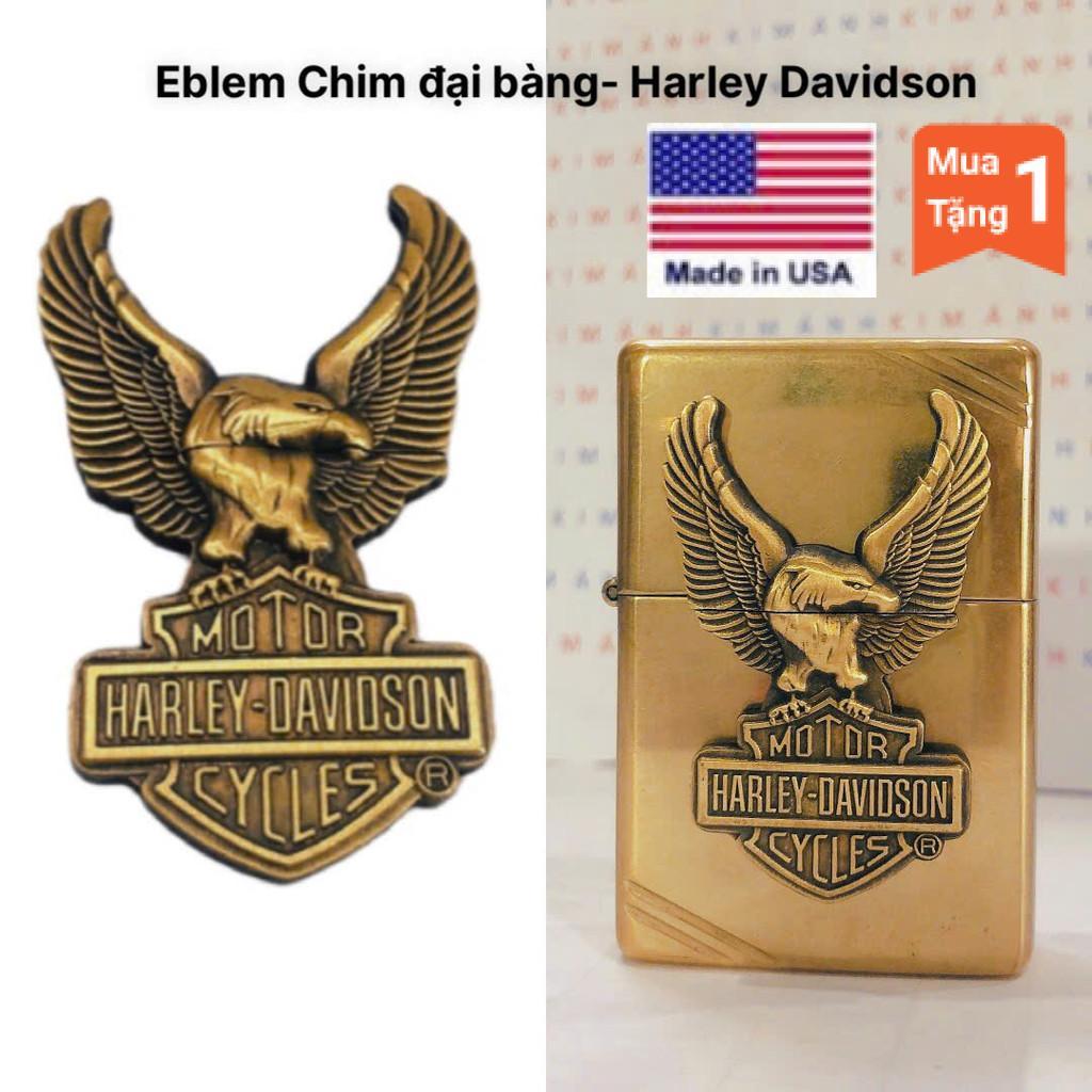 Eblem dán trang trí Zippo chủ đề Chim Đại Bàng Harley-Davidson, chất liệu đồng Brass, hàng chuẩn zin
