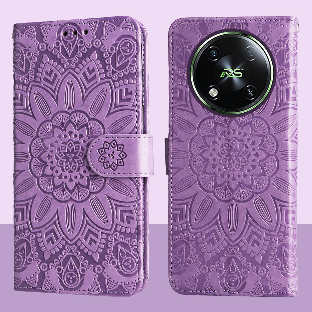 Ví da từ tính Flip Case cho Itel RS4 S666LN Vỏ điện thoại hoa hướng dương dập nổi