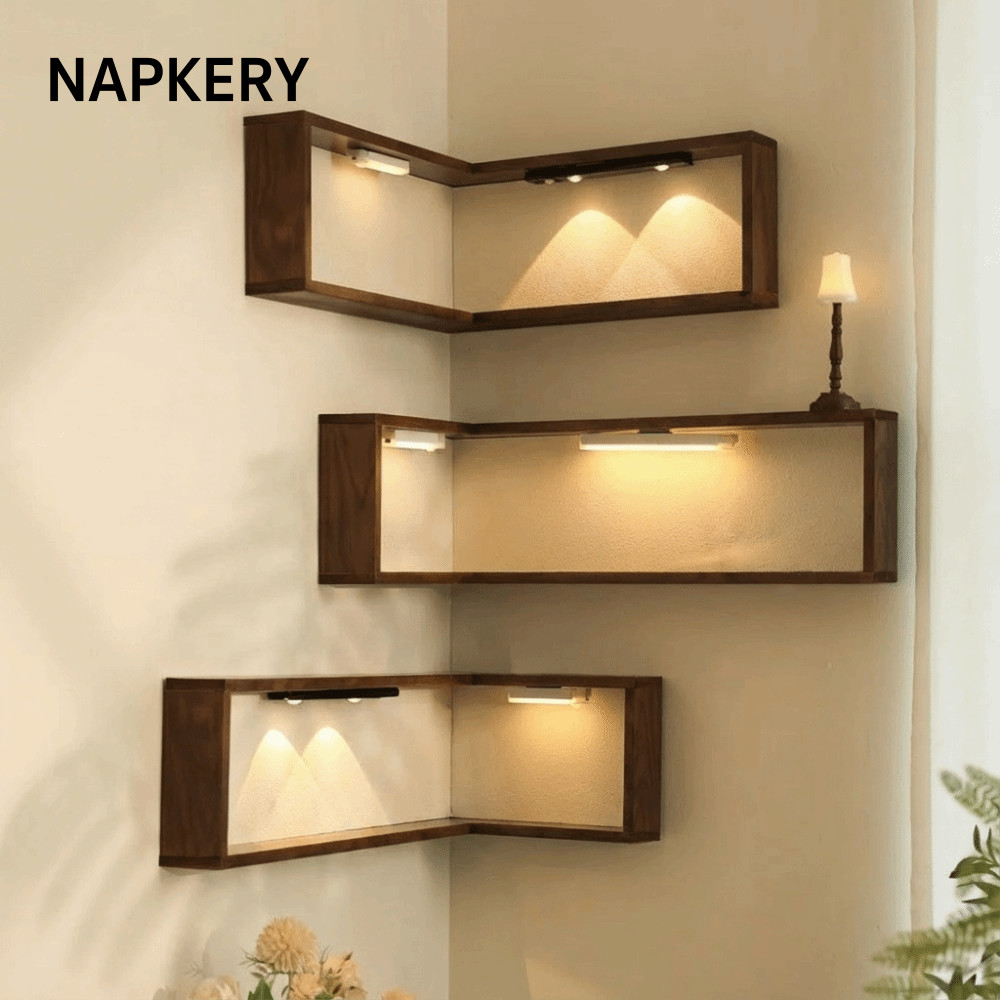 Kệ sách góc NAPKERY, Kệ nổi Kệ treo tường góc 90 độ, Kệ trưng bày bằng gỗ treo tường tiết kiệm không