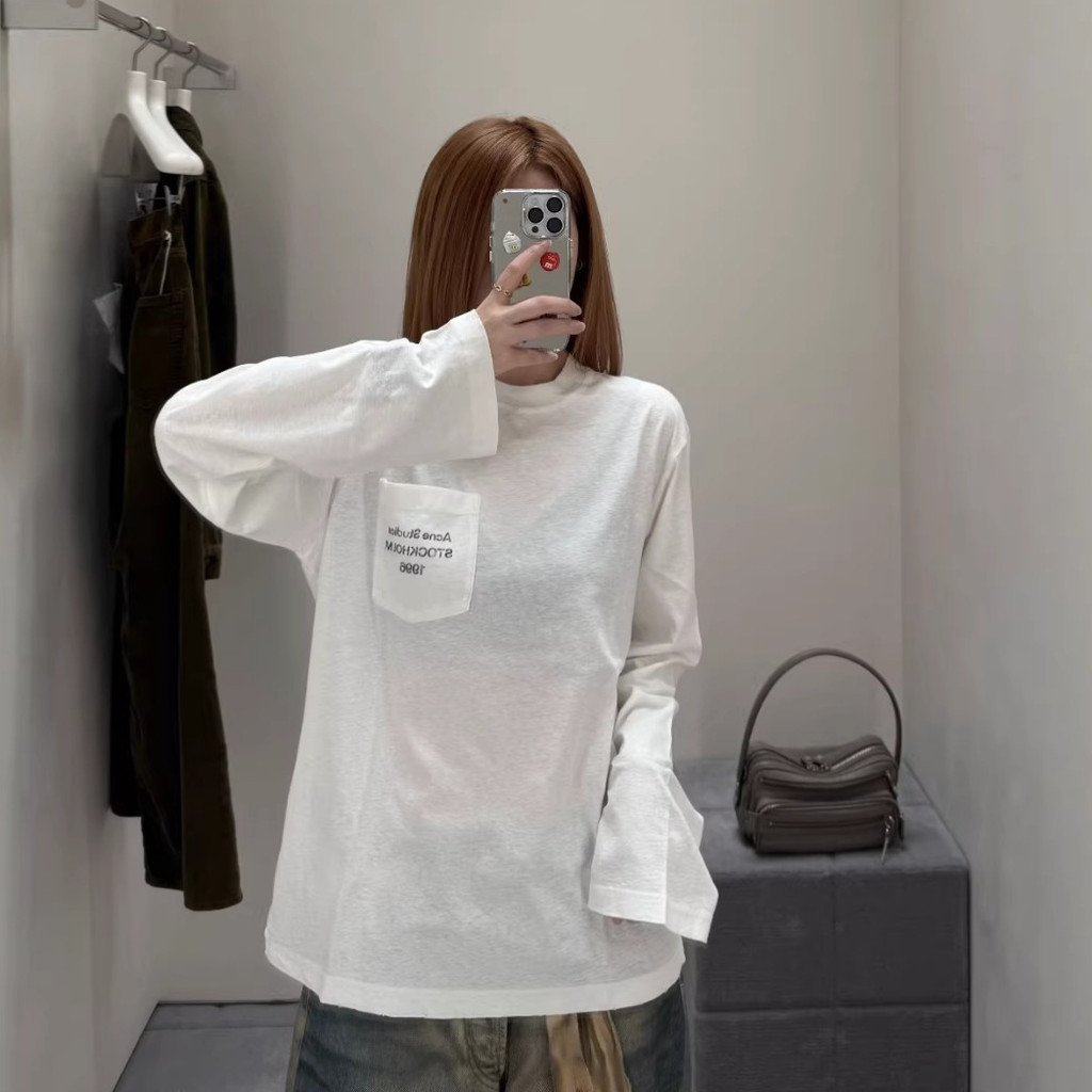 4HM4 AC* Classic Lazy Style1996Letter Print Round Neck Loose Fit T Early Spring Pocket Long Sleeve S