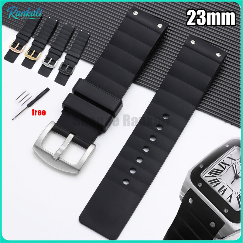 23mm Dây Đeo Đồng Hồ Silicon Cho Cartier Santos 100 Series Dây Đồng Hồ Cao Su Mềm Vòng Tay Nam Nữ Dâ