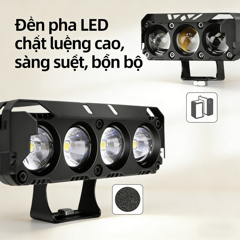 【Giảm giá thanh kho】🌟Đèn pha LED 4 mắt xe máy Ánh sáng mạnh xa Chống rơi Dành cho xe số