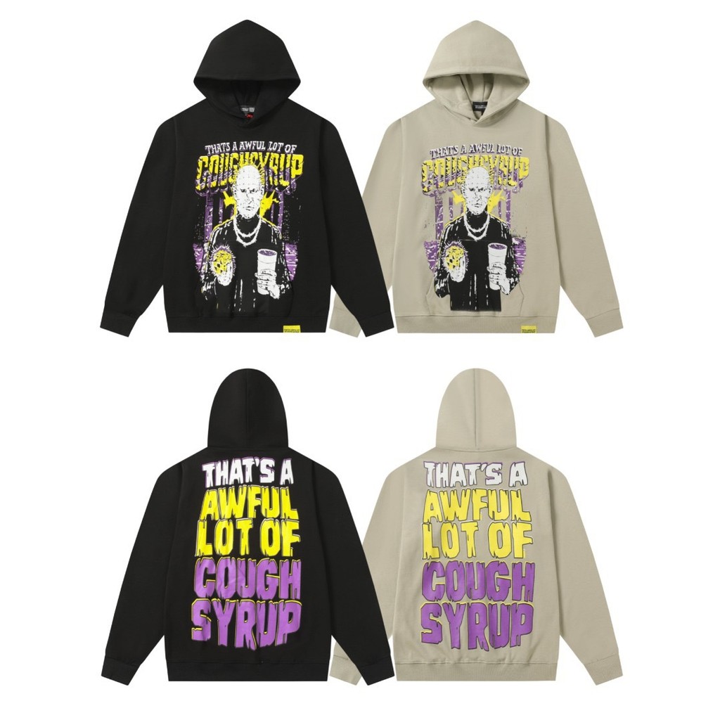 QGQR THAT'S A AWFUL LOT OF COUGH SYRUP American-style fleece-lined hooded sweatshirt, loose and tren