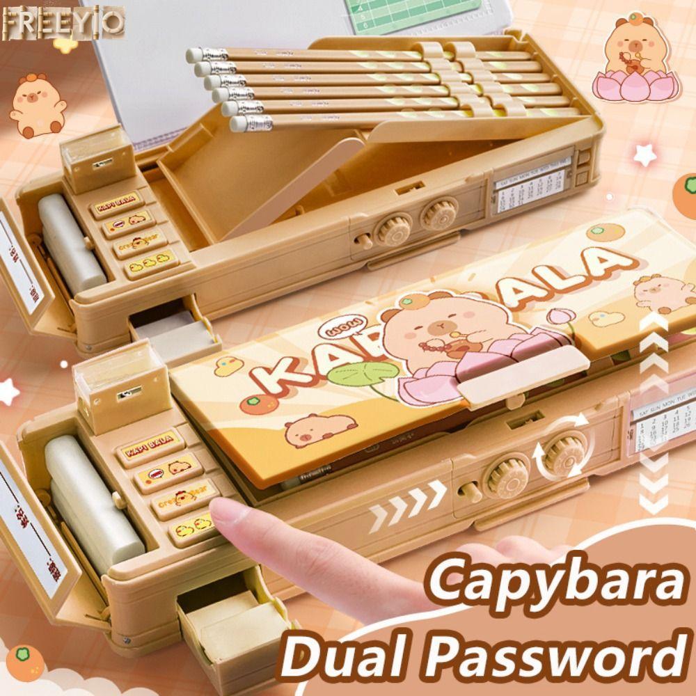 Hộp Bút FREEYIO, Capybara / Panda / Space Dual Mật Khẩu Khóa Bút Chì, Phim Hoạt Hình Dung Tích Lớn H