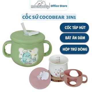 Cốc Tập Hút Sứ Đa Chức Năng Coco Bear Cốc Sứ In Họa Tiết Cao Cấp, Hấp Bánh Hũ Trữ Đông Cho Bé