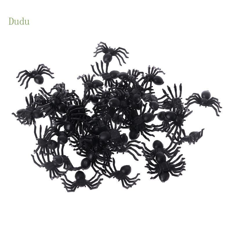 Dudu 50 Chiếc Nhỏ Nhựa Đen Giả Đồ Chơi Nhện Ngộ nghĩnh Trò Đùa Prank Đạo Cụ Halloween Deco