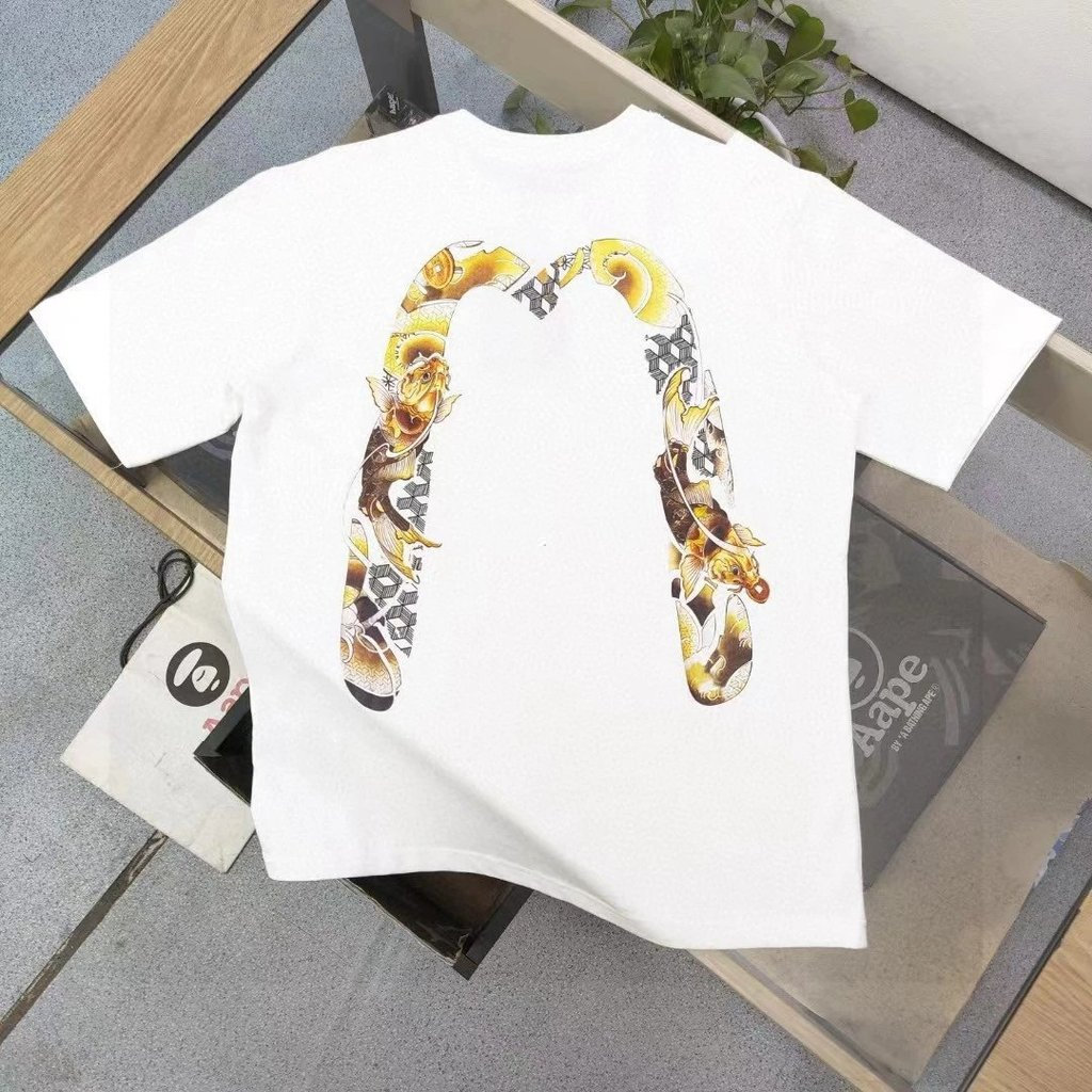 Áo sơ mi EVISU cổ tròn ngắn tay, thiết kế thời trang, size 6XL