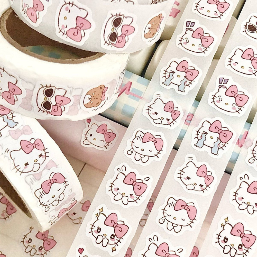 500 Sticker Mini Hello Kitty Cuộn Nhỏ Trang Trí Sách Vở, Decor Ốp