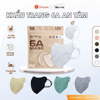 [Thùng 100 cái] Khẩu trang 6A AN TÂM Mask, Khẩu trang chống nắng, ngăn tia UV kháng khuẩn 4 lớp dày