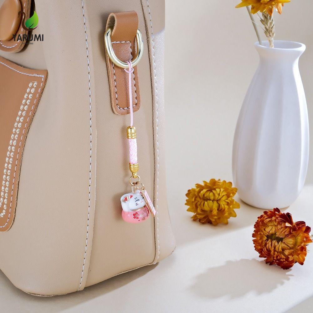 Bùa điện thoại mèo may mắn bằng gốm ALISON, Dây chuyền điện thoại Fortune Maneki Neko phong cách Tru