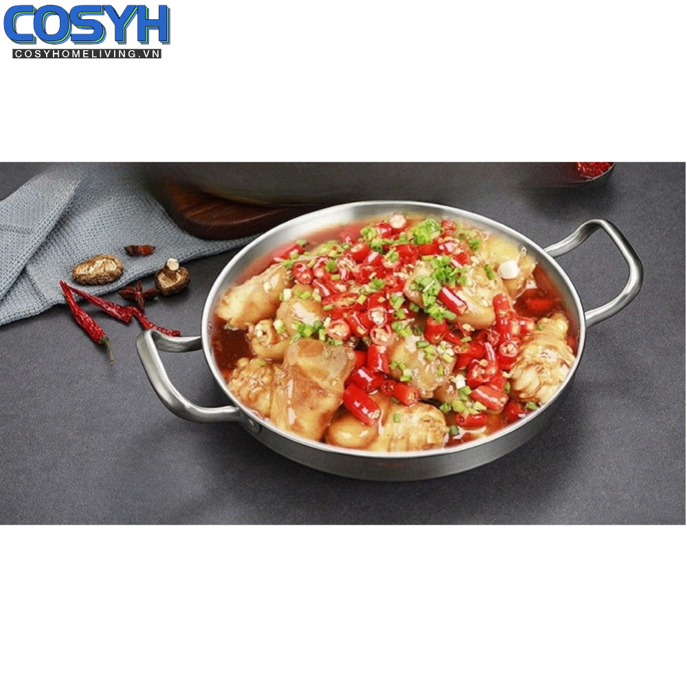 <cosyh>Double-Eared Stainless Steel Pan Flat Bottom 316 Grade 32.5x23x4.5cm for Cooking