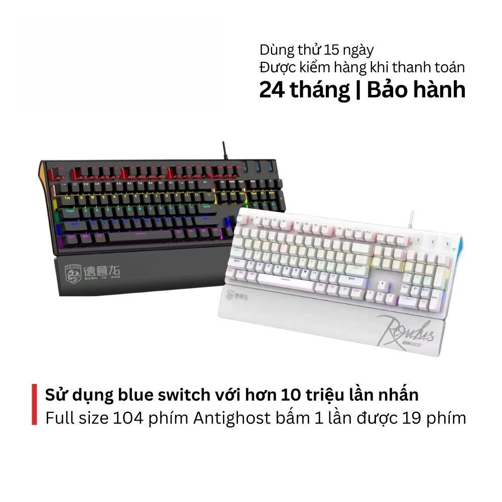Bàn phím cơ gaming fullsize  M105 kèm kê tay, hiệu ứng led RGB rainbown đặc sắc chính hãng DEIOG