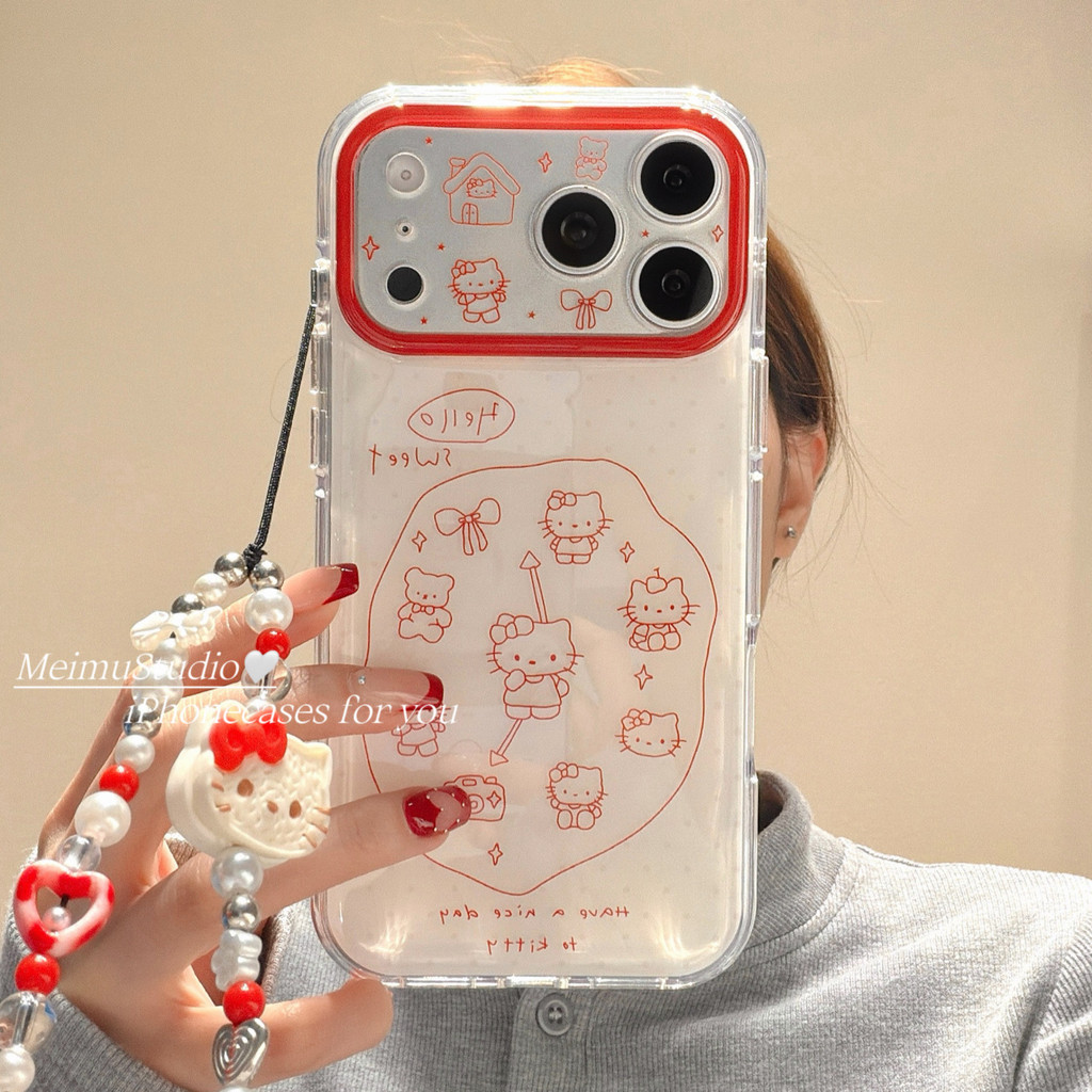 Meimu Phong Cách Hàn Quốc ins Red Line Cat Clock Thích Hợp Cho Vỏ Điện Thoại Apple 17pro iphone16pro