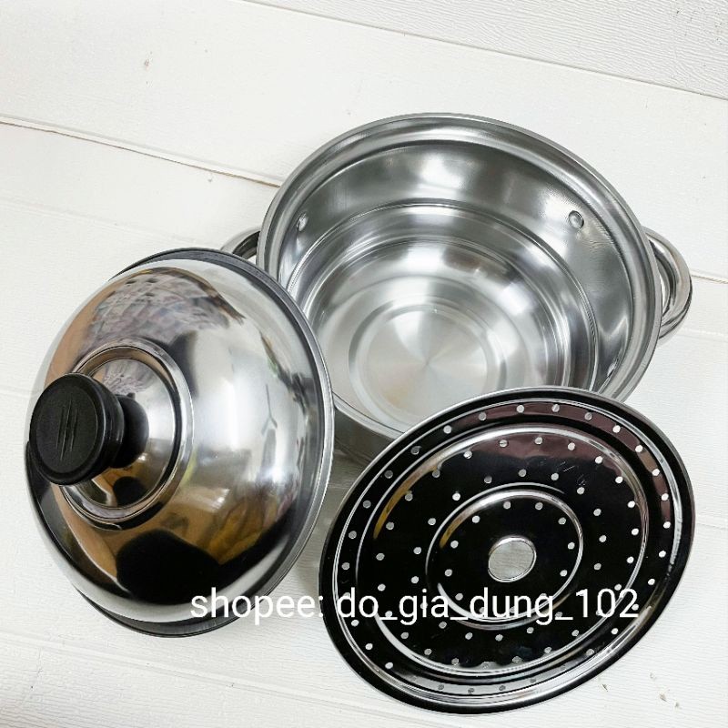 Nồi Inox Dùng Bếp Từ Tặng Kèm Vỉ Hấp, Nồi Hấp Mini 21cm (PN)