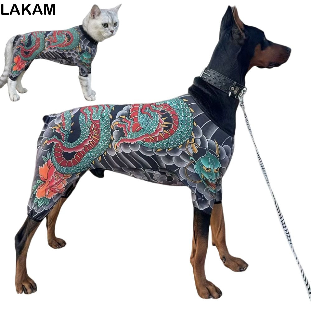 LAKAM Dog Cat Tattoo Jacket, Áo Vest hình xăm thú cưng thoáng khí như thật, Sáng tạo Bốn mùa Quần áo