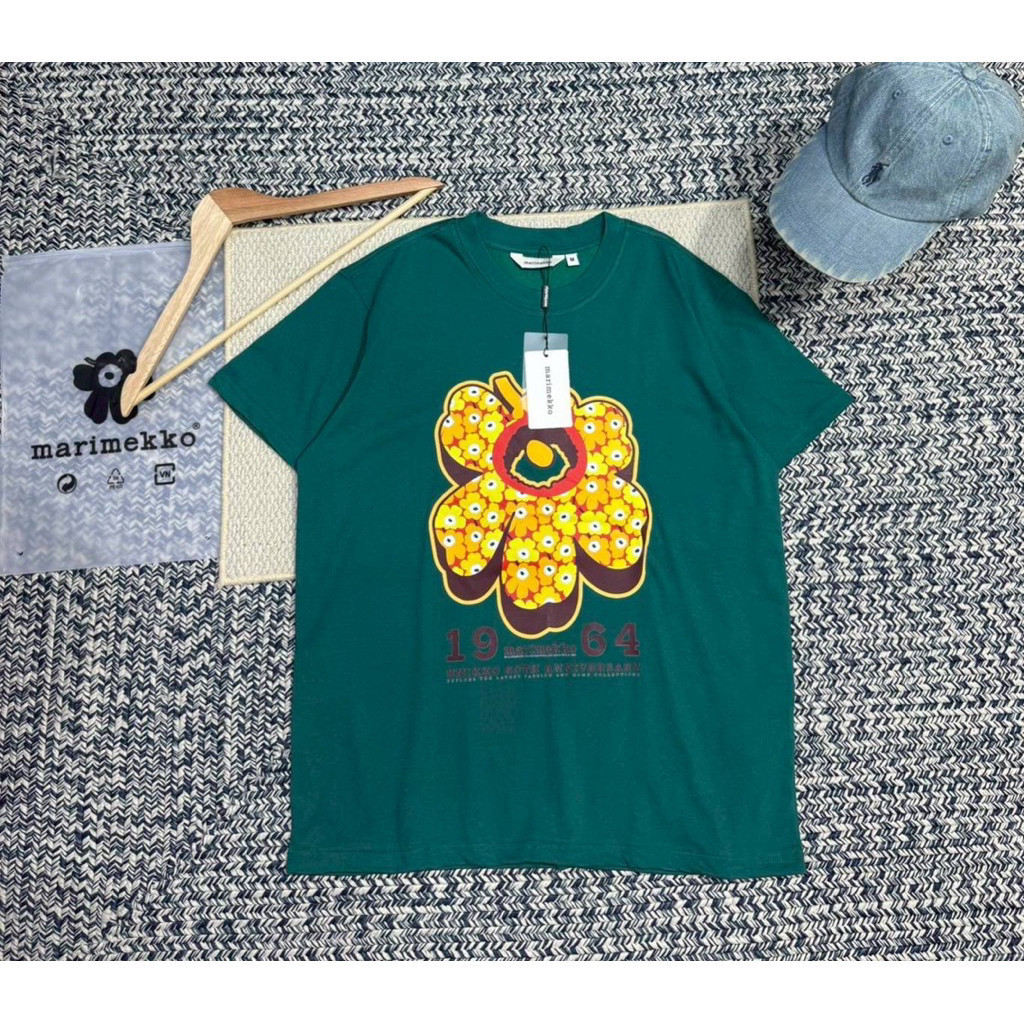 Mari * * Áo thun nam nữ xu hướng kko có in hoa cotton và tay ngắn