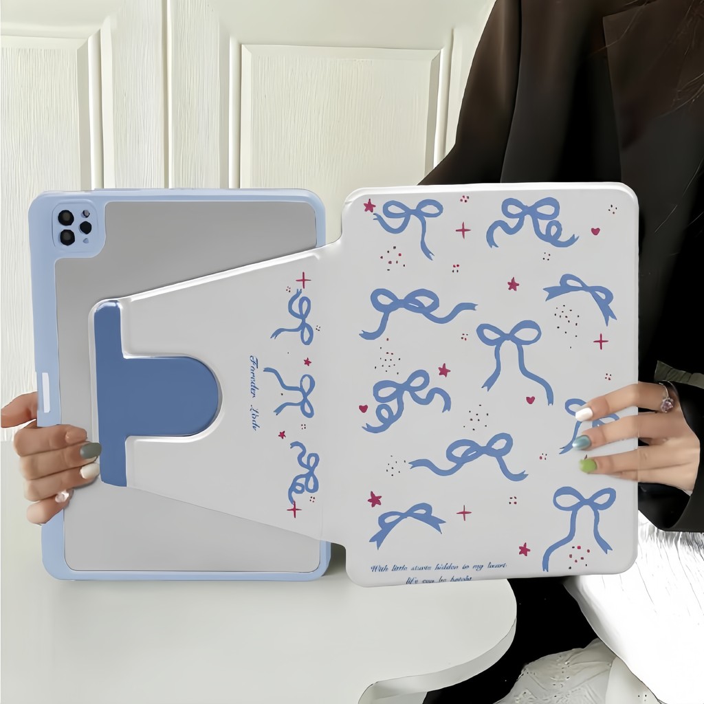 360° Xoay Acrylic Hoạt Hình Nơ Màu Hồng Cho HONOR Pad X8 X9 X10 Pro X9A X9a ELE2-W00 ELN2-W29 ELN2-W