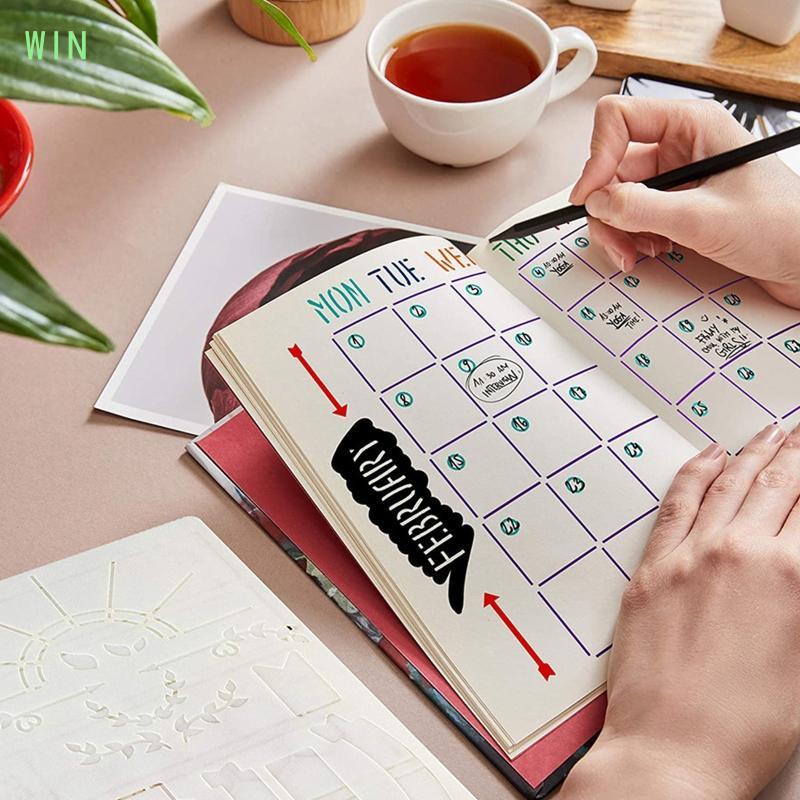 WIN 20 Miếng Tạp Chí Stencils Mẫu Vẽ DIY Cho A5 Planner Notebook Journal