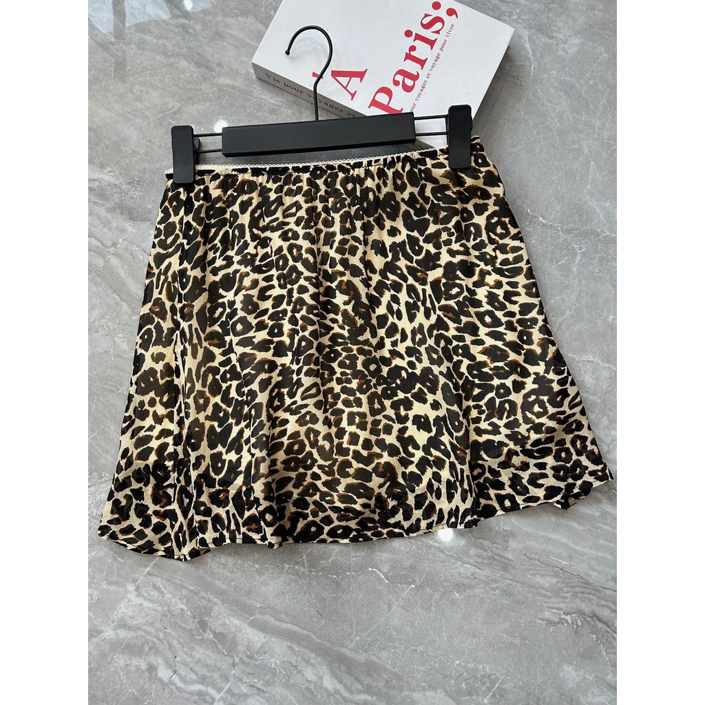 RNEE Slp 「Yangshulin leopard print skirt」Elastic waist, hip-covering, slimming double-layer skirt