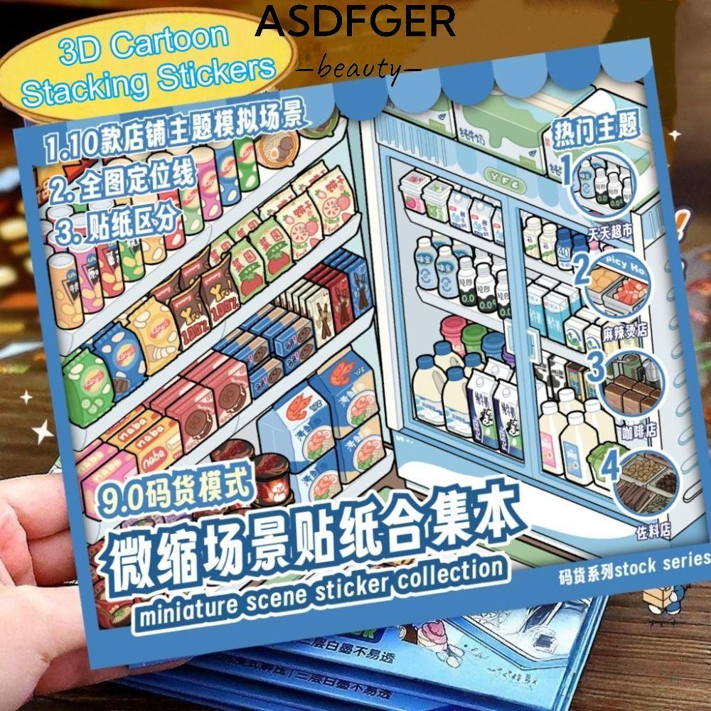 Nhãn dán phong cảnh ASDFGER, Nhãn dán cảnh cửa hàng cỡ lớn PET, 10 cảnh dễ thương 33 tờ Nhãn dán cản