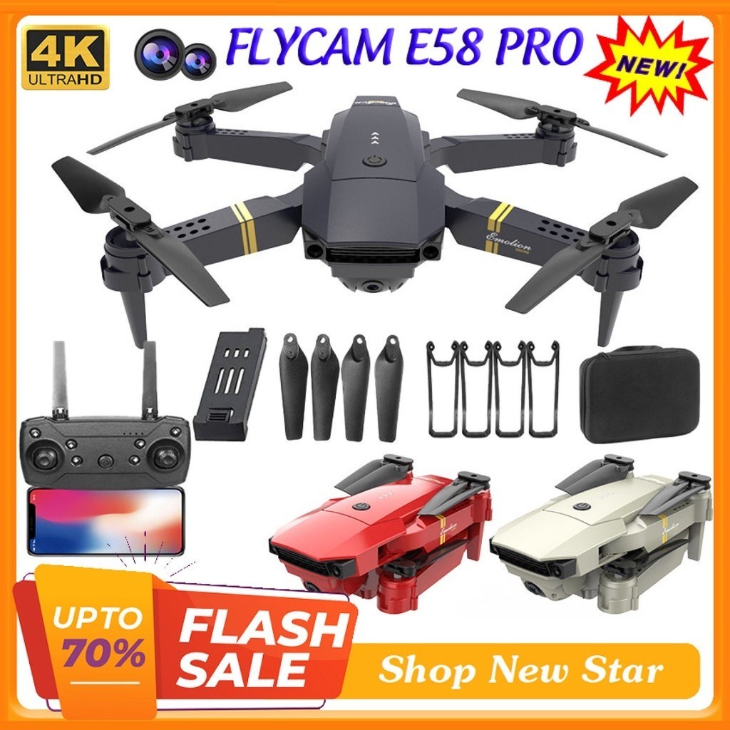 Flycam mini, Flycam 4K, play camera, máy bay flycam 4k, flycam có camera, drone flycam E58 Pro giá r