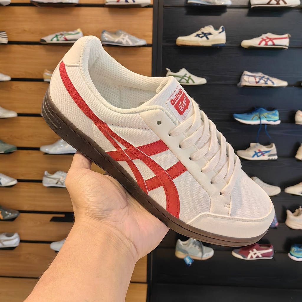ADVANTI Onitsuka Tiger - Giày chạy bộ da màu be đỏ