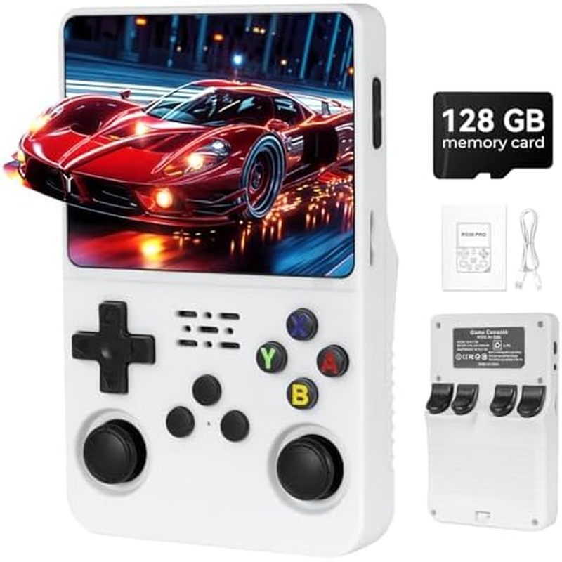 Máy chơi game cầm tay R36s Pro Retro, IPS 3,5in, 128GB được tải sẵn với 40000 trò chơi cổ điển, Máy 
