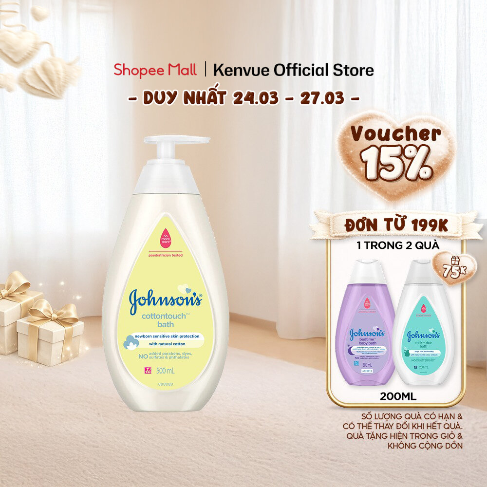 Sữa tắm gội toàn thân mềm mịn Johnson's baby bath Cotton touch 500ml (MỚI) - 100977934