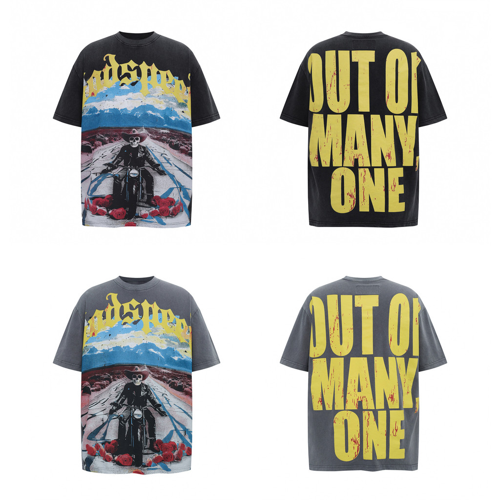 PTDV Godspeed Skull baseball American graffiti print summer casual loose short-sleeve shirt for men 