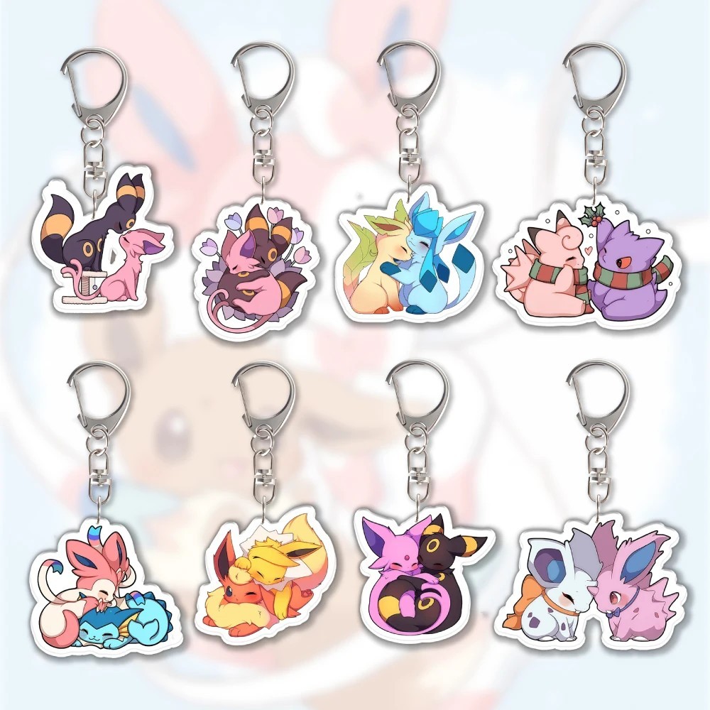 Móc khóa Pokemon Acrylic Gengar Nidoran Mew Sylveon Leafeon Glaceon Eevee dễ thương trang trí cặp sá