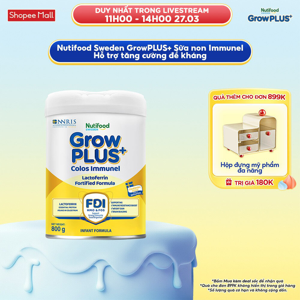 Sữa Bột Nutifood Sweden GrowPLUS+ Sữa Non Immunel từ lon 800 g (Bao bì tuỳ lô hàng)