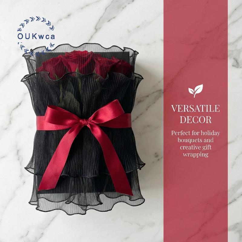 OUKwca 1 / 5 Chiếc Bó Hoa Cuộn Sóng Sợi Vàng Cạnh Lưới Thủ Công Thủ Công 4Yards * 28CM Paaging Ren G