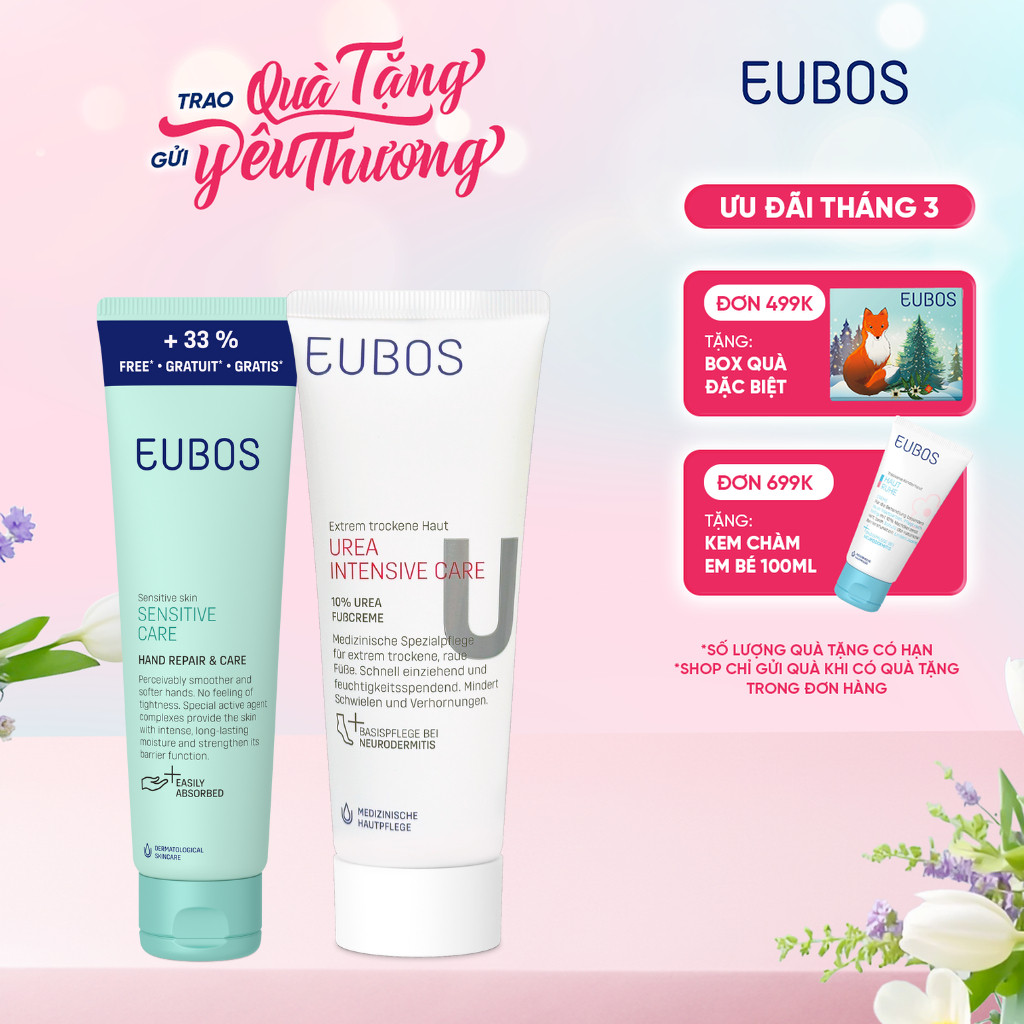 Combo Kem Dưỡng Da Tay EUBOS 100ML Và Kem Nứt Gót Dưỡng Da Chân UREA 10% 100ml Dưỡng Ẩm Chuyên Sâu