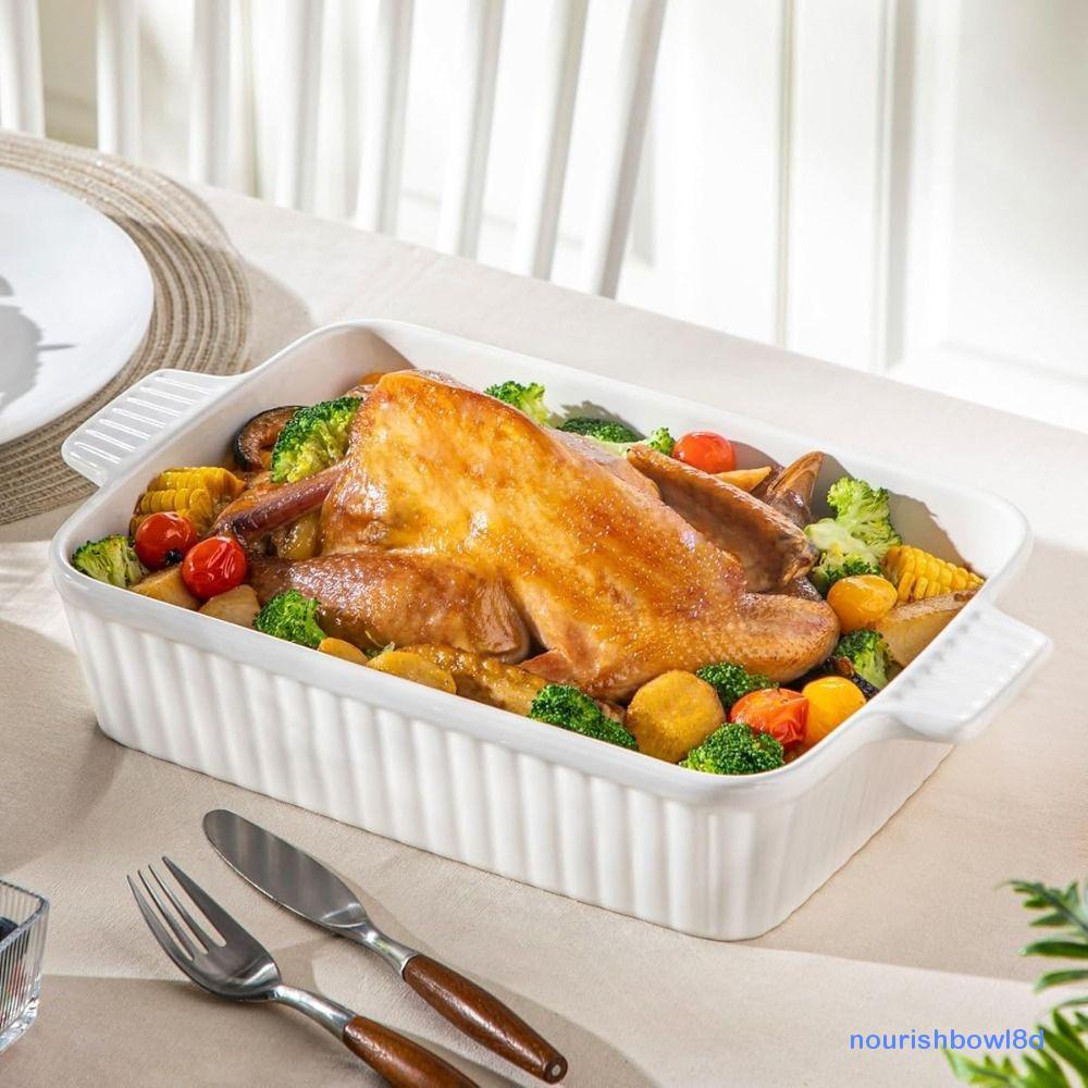 Đĩa Nướng NOURISHBOW, Họa Tiết Sọc Có Tay Cầm Khay Nướng Gốm, Dụng Cụ Nấu Ăn Hình Chữ Nhật Làm Sâu L