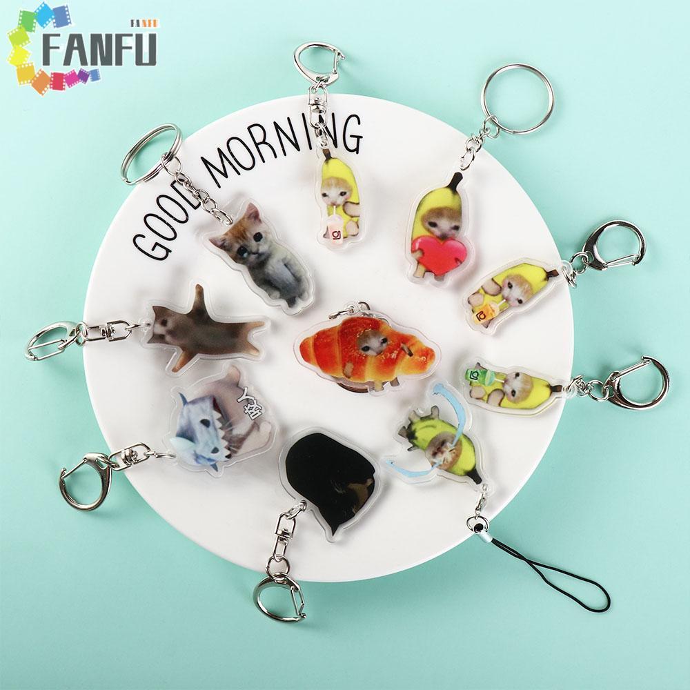 FANFUZOUZU Happy Banana Cat Móc khóa, Móc khóa Mặt dây chuyền Banana Cat Dây chuyền điện thoại di độ