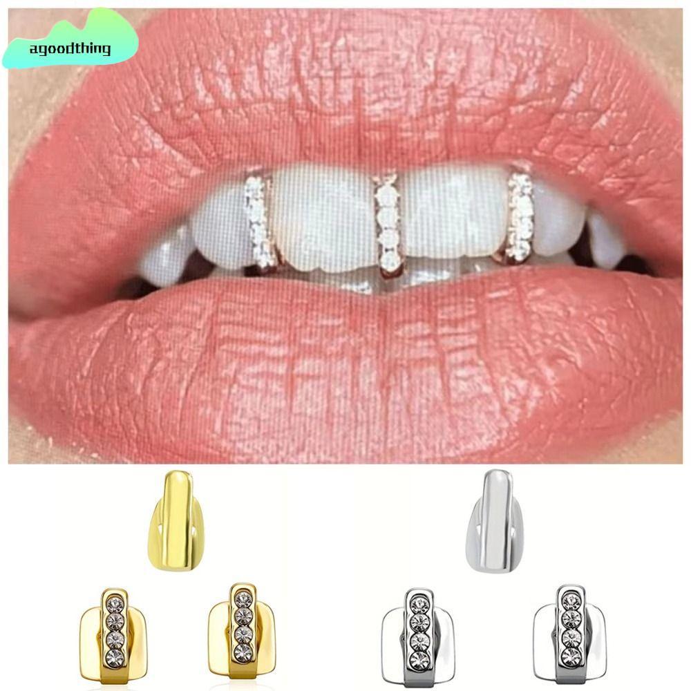 AGOODTHING 3 Cái Grillz, Rỗng Sáng Bóng Hip Hop Răng Grillz, Kim Cương Giả Mũ Cosplay Đảng