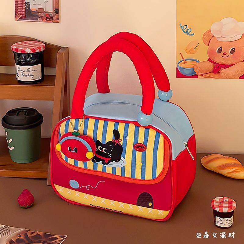 Cute Portable Lunch Bag Insulated Aluminum Foil Multi-Pocket Student Office Worker Lunch Bag Storage