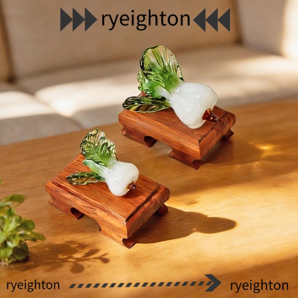 RYEIGHTON Trang trí bàn làm việc pha lê, Kính thổi Bok Choy Shape Glass Bok Choy, Thiết kế thịnh vượ