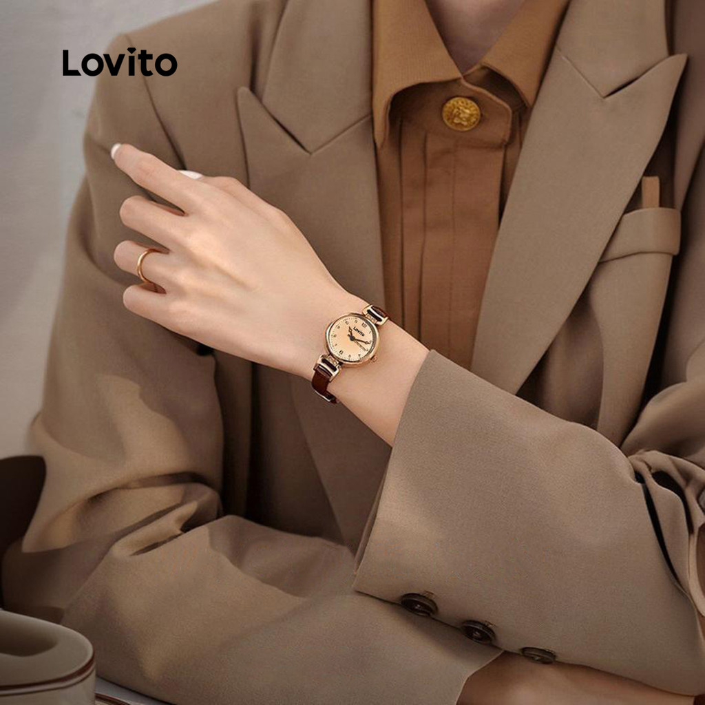 Đồng hồ thạch anh Lovito màu trơn phong cách thanh lịch cổ điển phù hợp mọi mùa cho nữ LFA82346 | BigBuy360 - bigbuy360.vn