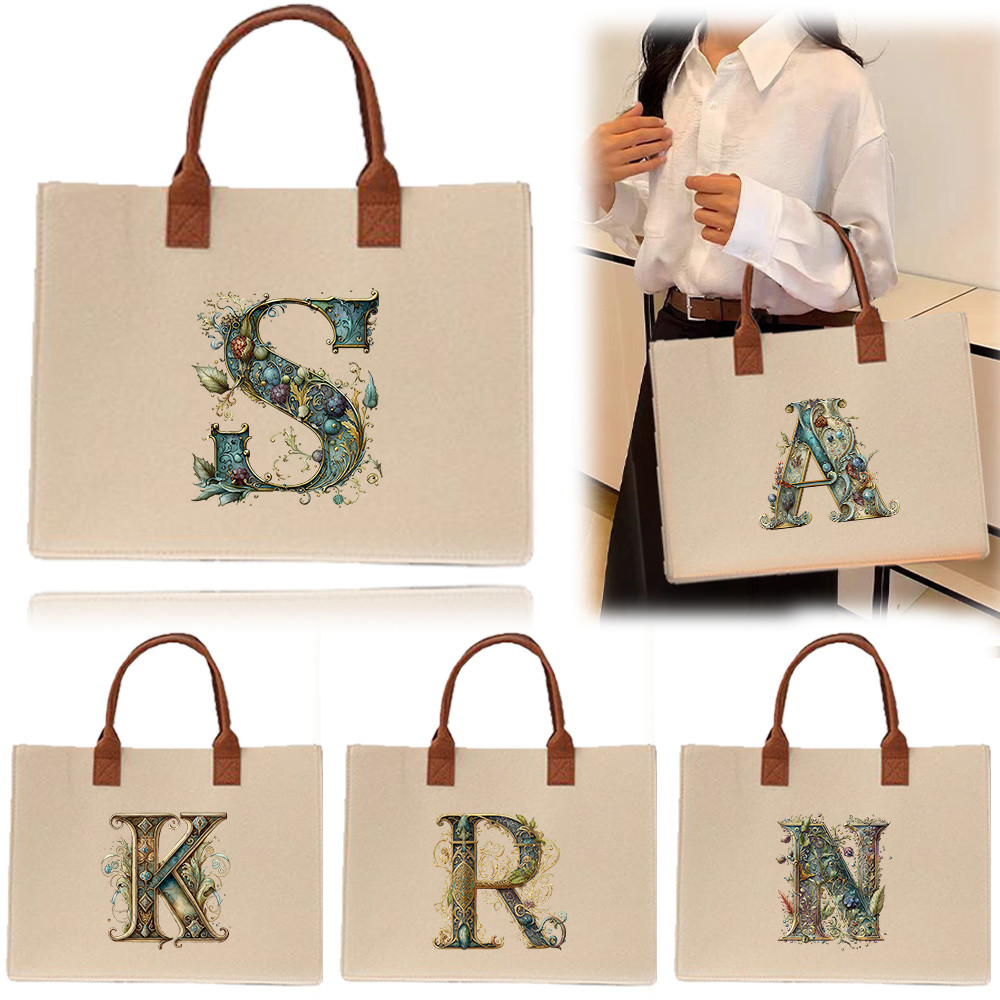 In stock Exquisite print Thickened 【Lowest price】 Commuter shopping bag Felt tote bag Large capacity