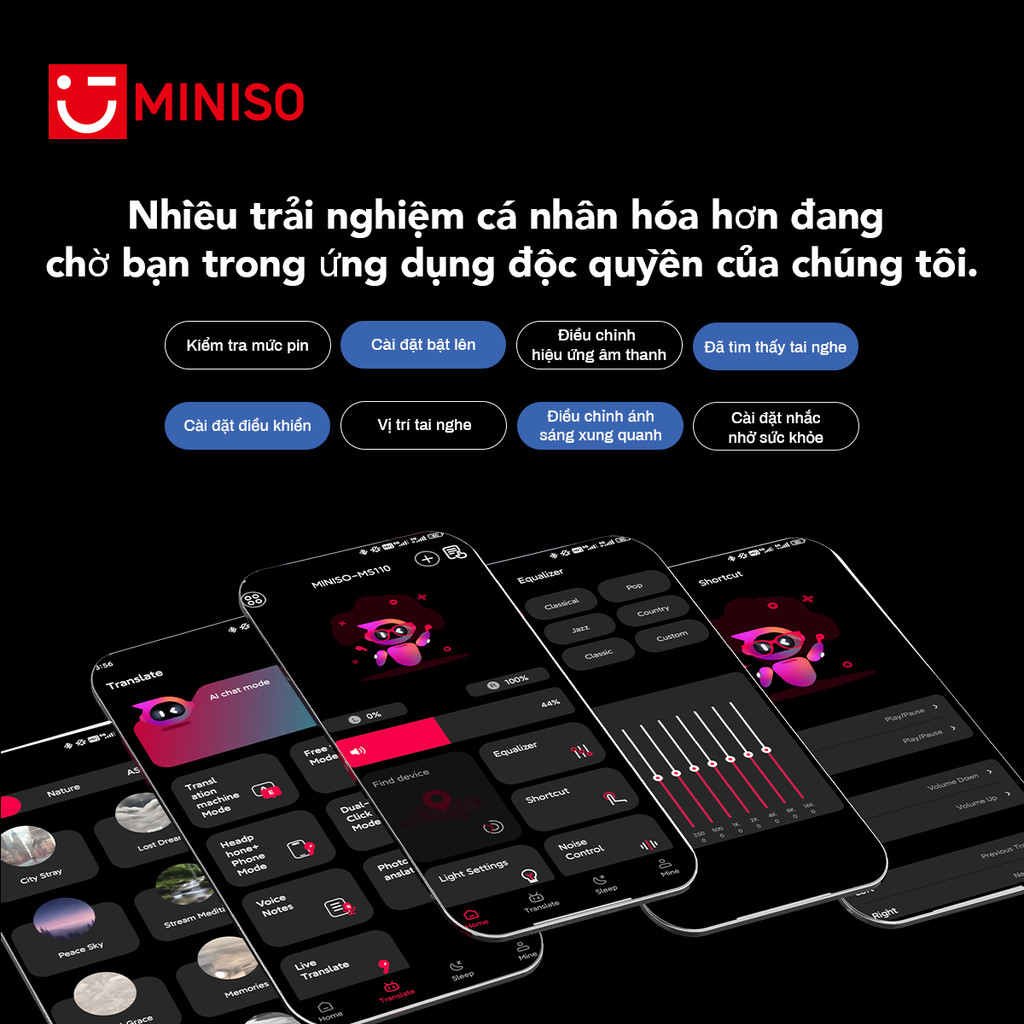 MINISO MS110 AI Tai nghe dịch thuật Video Chức năng phụ đề Bấm dài 2 giây ANC Chế độ khử tiếng ồn Tai nghe nhét tai có thể điều khiển Thiết kế dải đèn phát sáng Bluetooth 6.0 | BigBuy360 - bigbuy360.vn