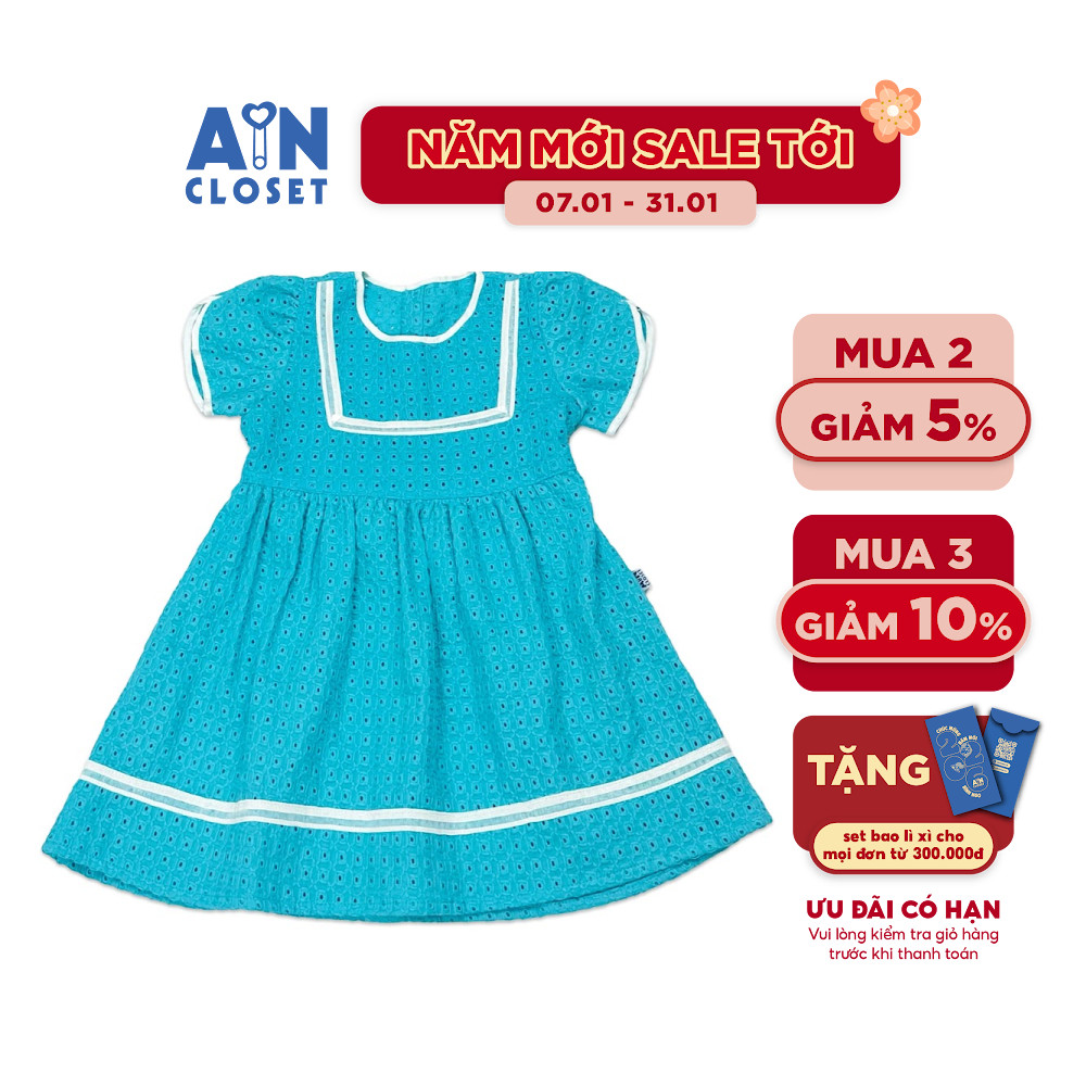 Đầm bé gái họa tiết Bi Xanh cotton thêu. - AICDBGSLNMJF - AIN Closet