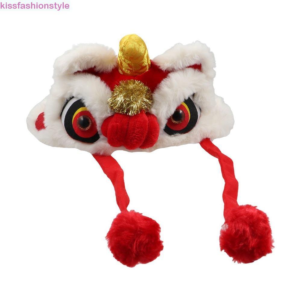 KISSFASHIONSTYLE Dog Lion-dance Hat, Phong cách trang trí cho thú cưng Mũ sư tử năm mới, Mũ sư tử ch