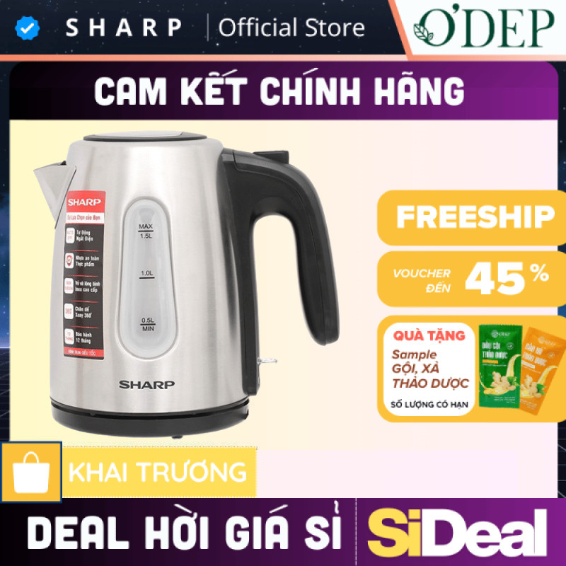 Bình siêu tốc Sharp 1,5 Lít Chính hãng, công suất cao đun sôi nhanh EKJ-15EVS-ST - Thương hiệu Nhật 