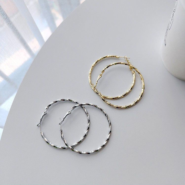 New Product#S925Pure Silver Needle Hoop Earrings Simple Elegant Stud Earrings Student Earrings Large