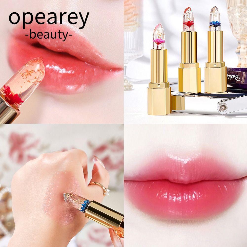 Son môi OPEAREY Jelly Flower, Son bóng dưỡng môi trong suốt, Thay đổi màu sắc nhiệt độ thời trang So