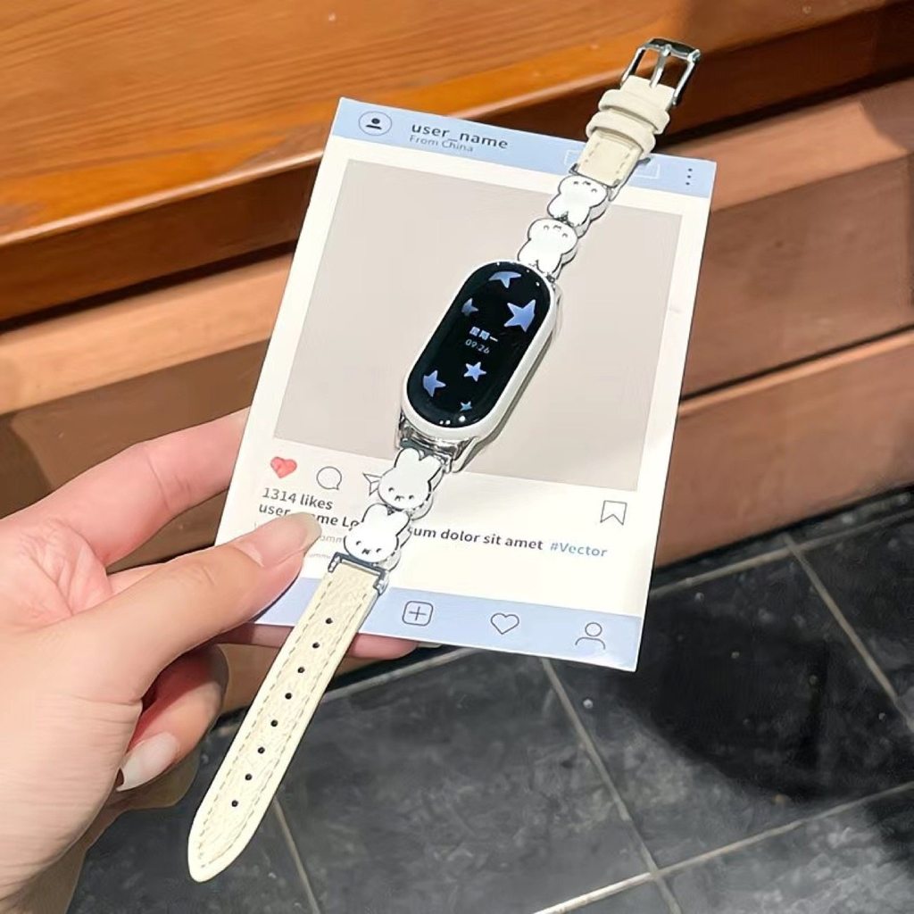 Thích hợp cho Xiaomi Mi Band 10 / 9pro Miffy Rabbit Dây da Huawei Fit4 / GT6 / vivo / OPPO / Apple
