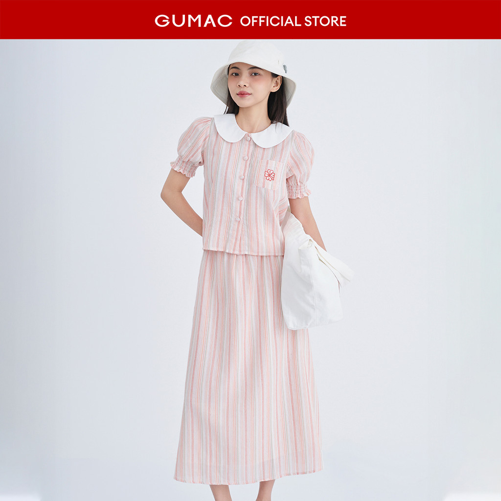 Set lẻ Áo kiểu nữ Gmorning - GUMAC thêu  YAE08092 - Chân váy nữ Gmorning - GUMAC sọc YVE08093