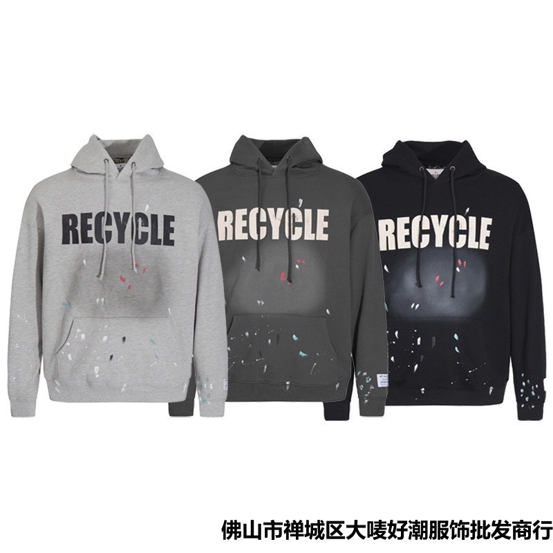 J8S9 Gallery Dept New vintage-style lettering logo Printed Ink Splash Hand-painted Hoodie Sweatshirt