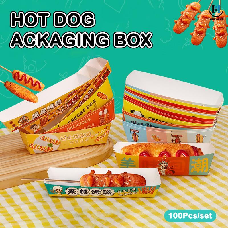 [GA] 100 Cái - Khay nửa dài / Hotdog có thiết kế in hình Hotdog Sandwich Khay đựng chó nóng Khay đựn